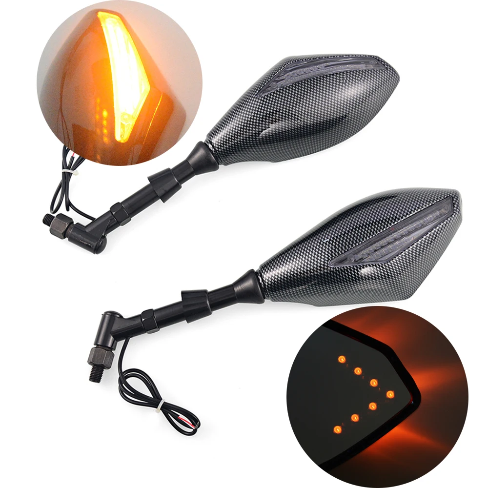 

Motorcycle Carbon fiber LED Turn Signals Rearview Mirrors For Honda Suzuki Kawasaki Yamaha Ducati BMW Street Scooter Bikes
