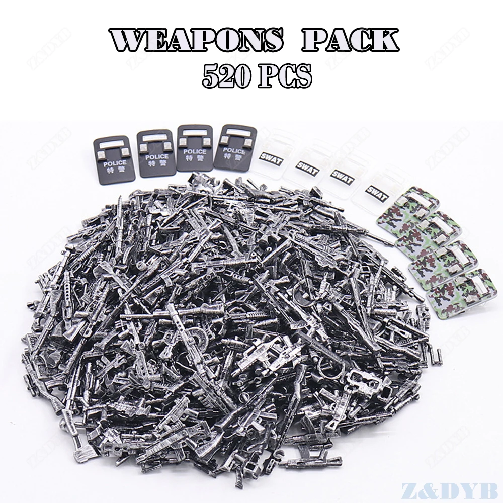 

520PCS Weapons Pack Gun Kits Military Scene Series Mini Soldier Figures Locking WW2 Model building Block Brick Children Kids Toy