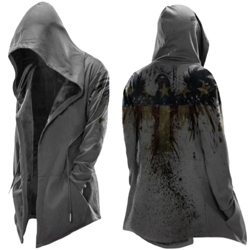 

Halloween Cosplay Assassin Cloak 2021 Autumn Sports And Leisure Hooded Drawstring Long Sleeve Oversized Men's Sweater Jacket