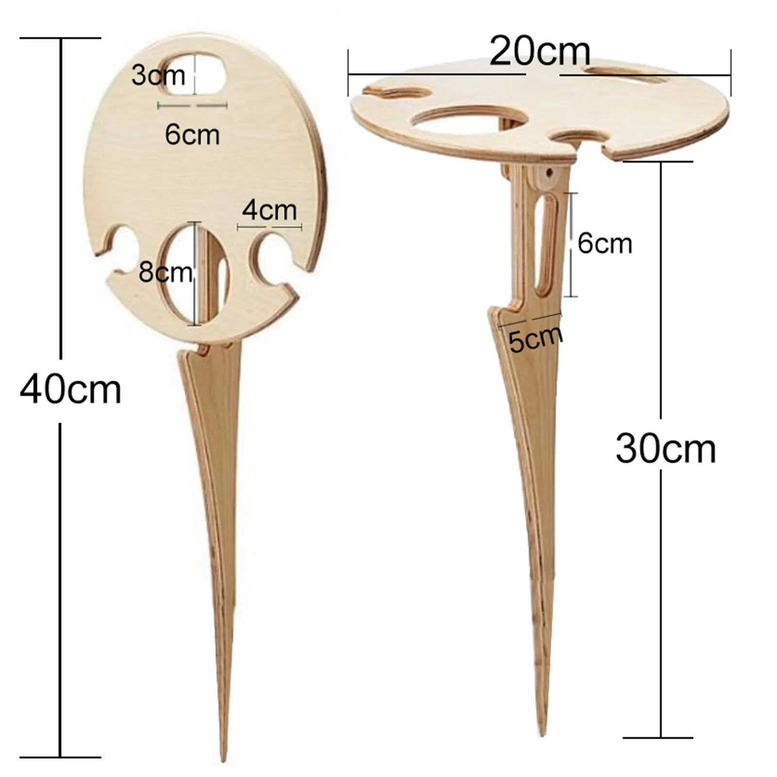 

Stake Standing Mini Round Table Couple Garden Picnic Beach Travel Wine Snack Placement Holder With 2 goblets Hanging holes