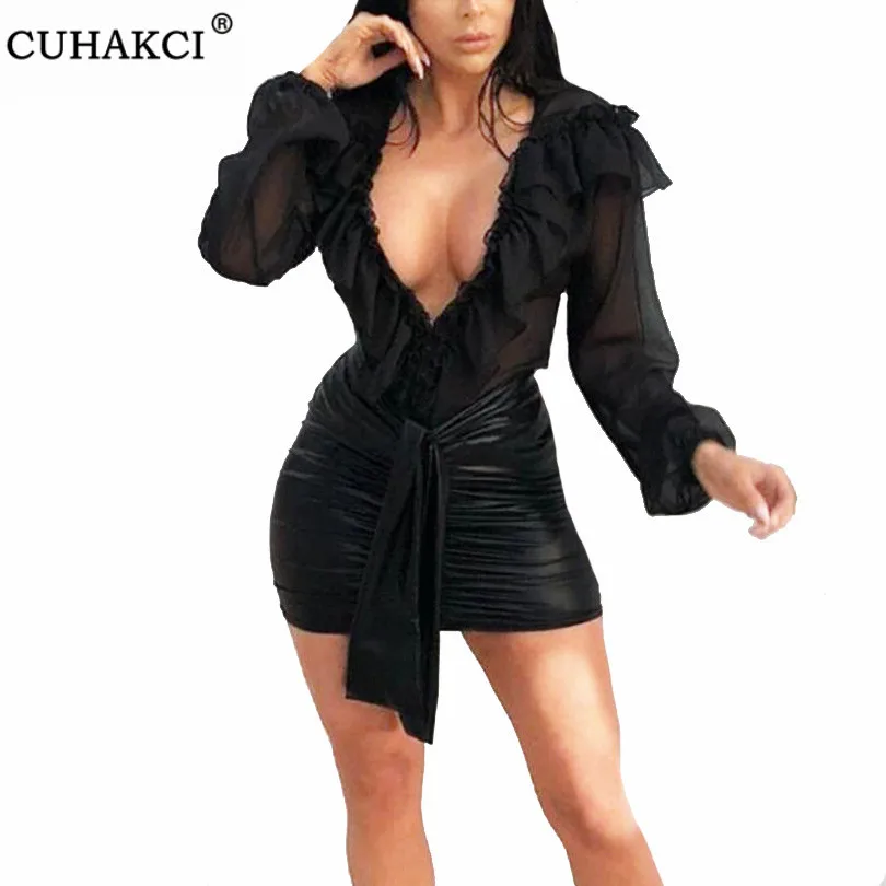 Женский шифоновый комбинезон с длинным рукавом рюшами|Боди| |