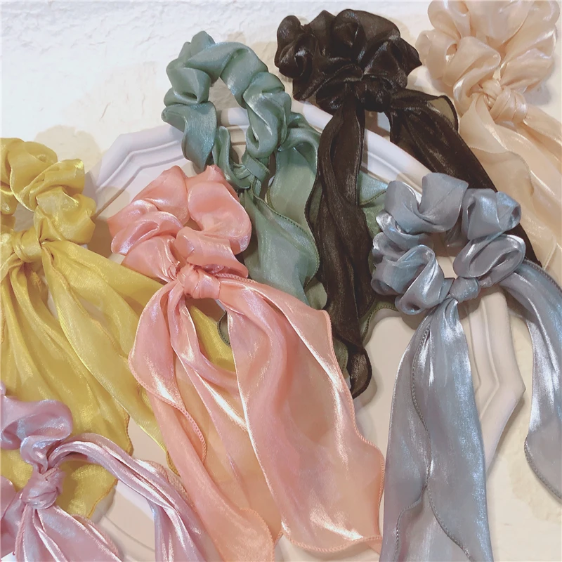 Fashion Barrette Bow Streamer Hair Scrunchies Elastic Band Satin Ribbon Ponytail Scarf Ring For Woman Accessories |
