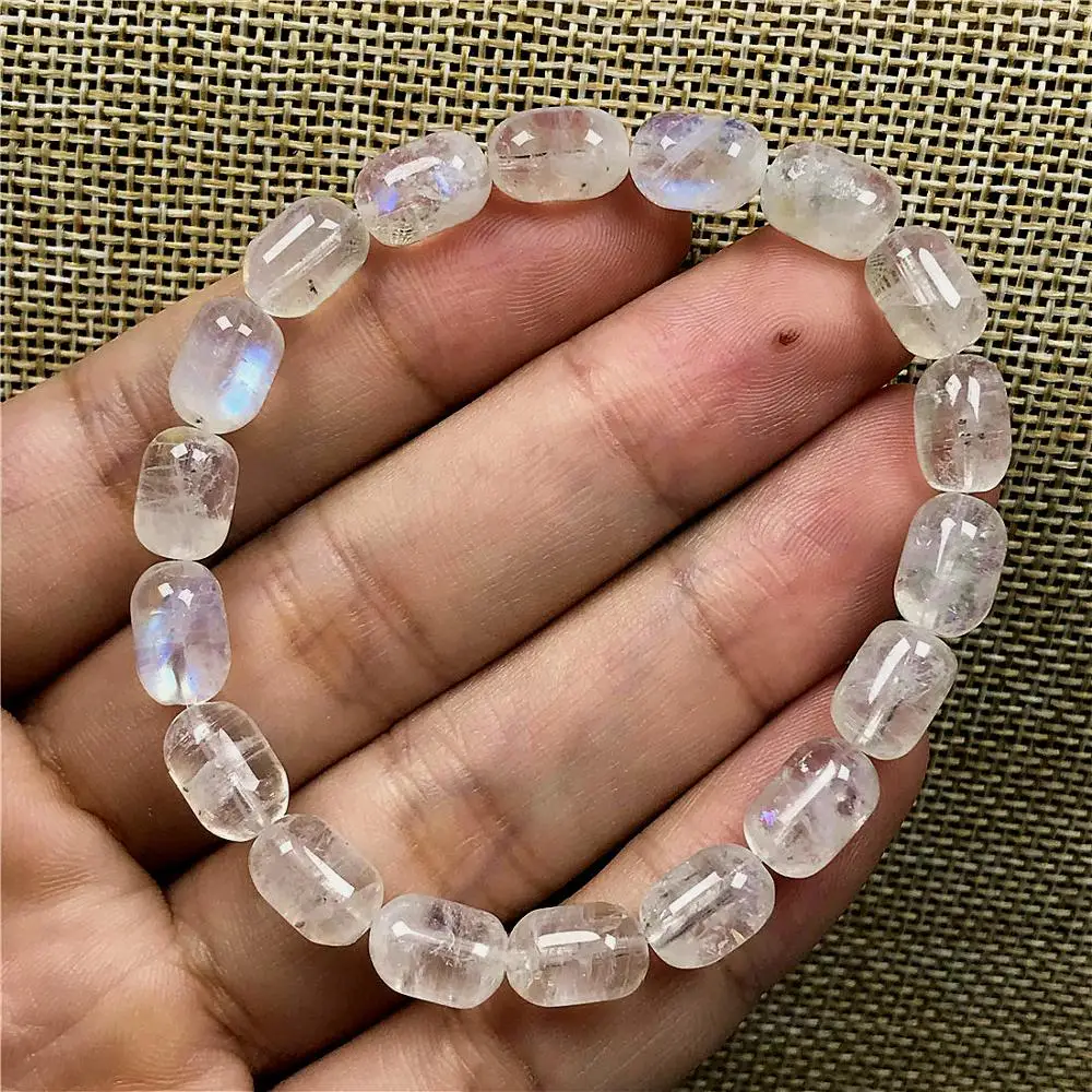 

10x6mm Real Natural Blue Light Moonstone Bracelet For Woman Lady Man Love Gift Crystal Barrel Beads Stone Stretch Jewelry AAAAA