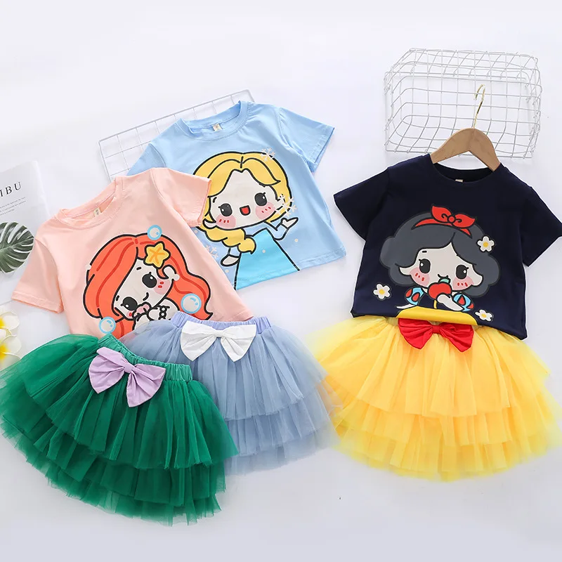 

Toddler Girl Clothes Set Cartoon Princess Baby Girl Clothing Sets Children Cotton Shirt and Tutu Skirt 2 Pcs Set 2-7years Kids