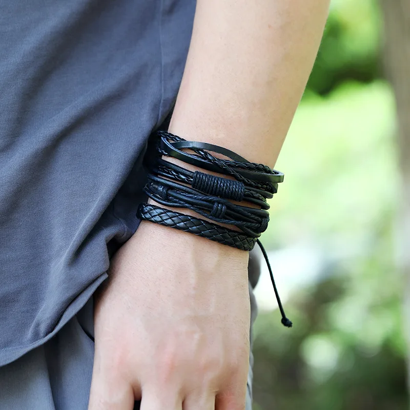 

European and American Jewelry retro knitting mix DIY hand simple multi-layer adjustable leather suit Bracelet