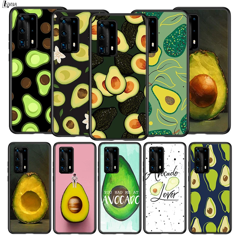 

For Huawei P40 P30 P20 Pro Lite E Plus 5G Bright Black Cover Avocado Cute Fruit For Huawei P10 P9 P8 Lite Phone Case