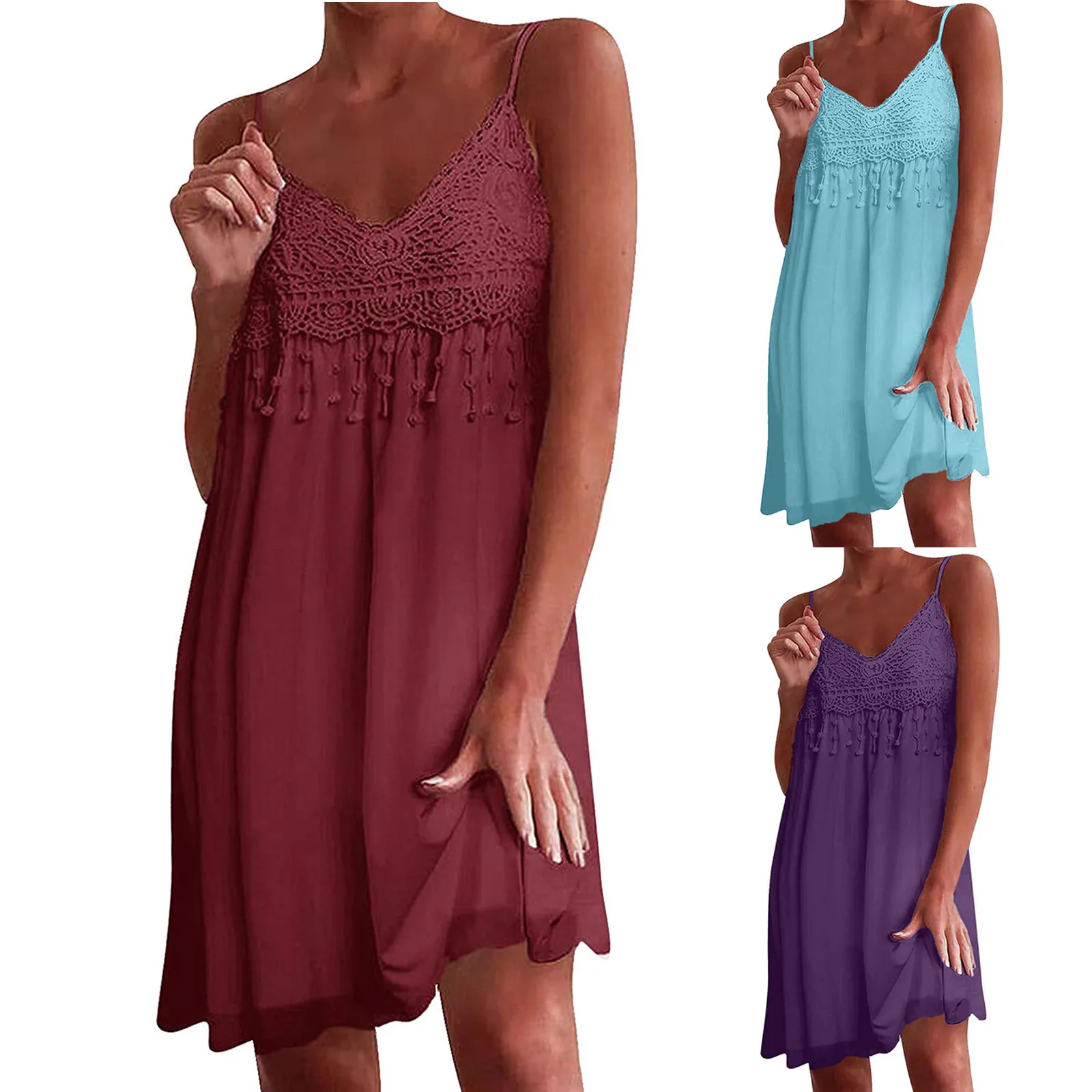 

MIni dress vestdios dress 2021top Women Sexy V-Neck Solid Appliques Spathetti Strap Sleeveless Sling Skirt Dress платье летнее