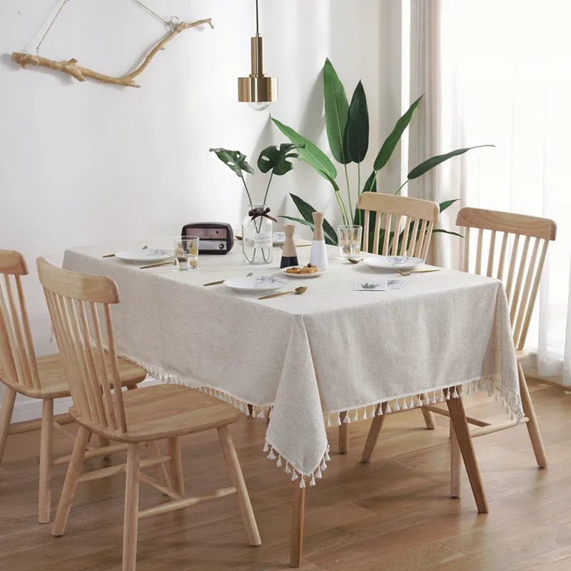 

Linen Table Cloth Modern Style Tablecloth Tassels Wedding Party Decor Rectangular Tea Table Cover Waterproof Desk Cloth Cover