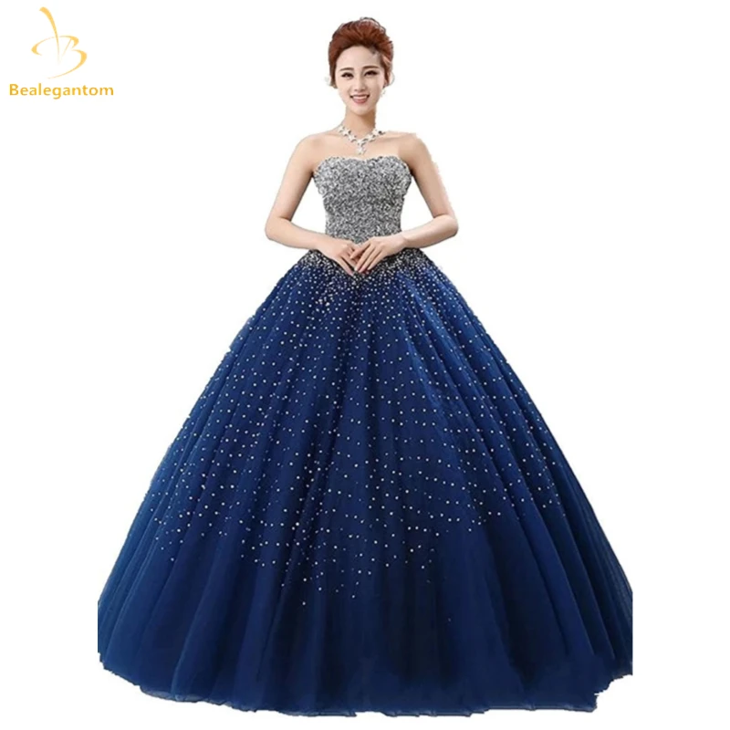 

Bealegantom Royal Blue Quinceanera Dresses Ball Gown 2021 Beaded Crystal Lace Up Sweet 15 16 Dresses Vestidos De 15 Anos QA1087