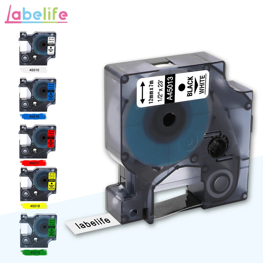 Labelife 1 шт Многоцветный 45013 совместимый с Dymo D1 менеджер 12 мм черный на белом фоне ленты с лейблом для этикетка Dymo менеджер 160 280 210