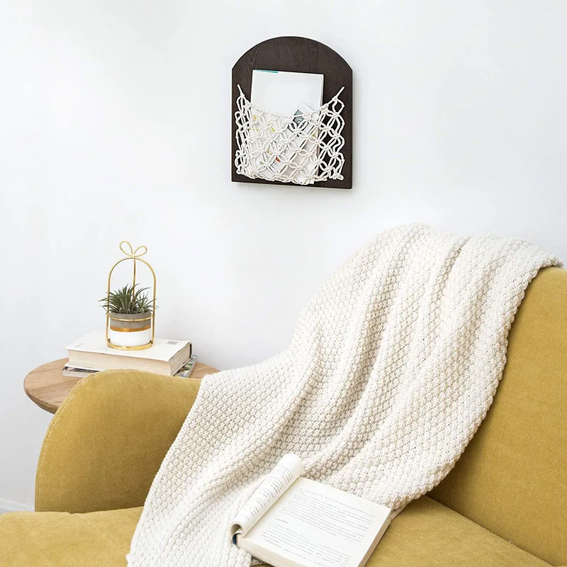 Богемная корзина для хранения магазинов тканая подвесная стойка деревянная