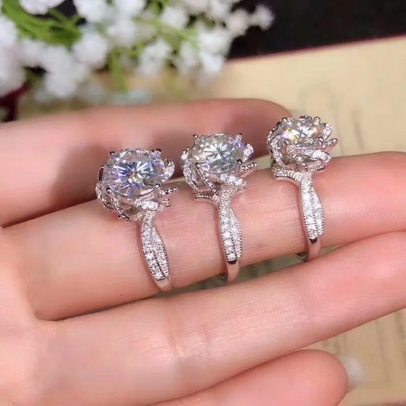 Kkmall магазин круглое серебряное кольцо Moissanite 1.00ct D VVS роскошное моассанитовое свадебное кольцо S925 Серебряное кольцо