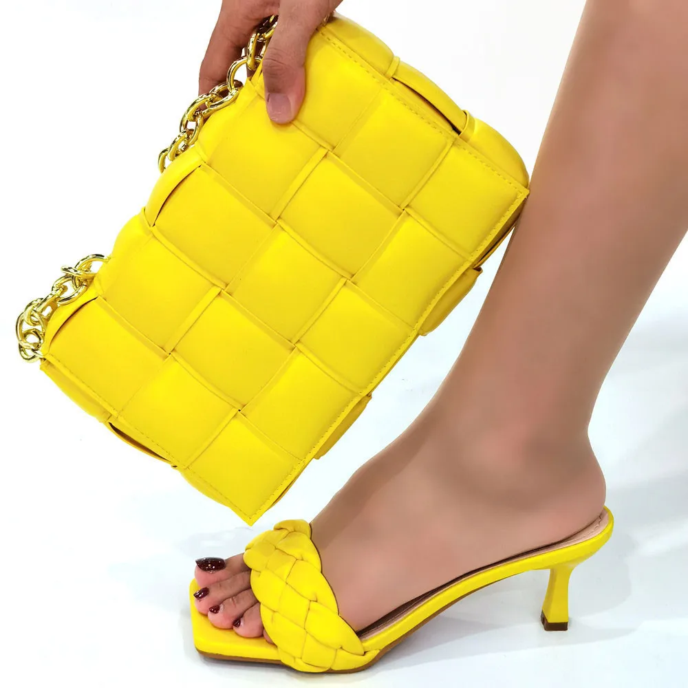 

Wonderful Yellow Thin Heels 6.5CM Women Shoes Match Purse Set African Dress Pumps And Handbag CR133