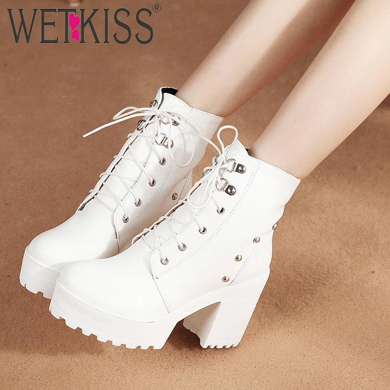 Женские ботильоны на платформе и толстом высоком каблуке с круглым