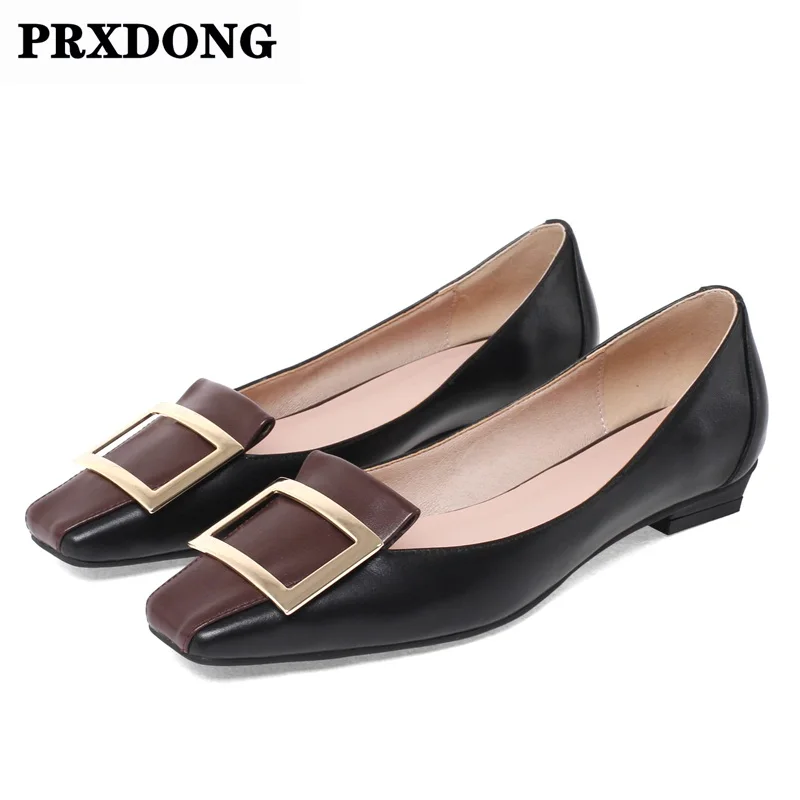 

New Brand Women Pumps Spring Genuine Leather Low Heels Square Toe Shoes Woman Concise Dress Casual Shoes Woman Pumps Size 34-40