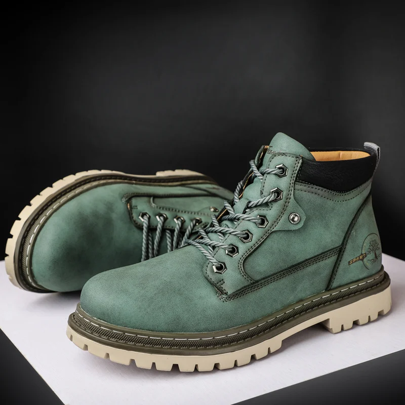 

Мужские зимние ботинки, зеленые кожаные ботильоны хорошего качества, мужские теплые ботинки на меху для снега, рабочая нескользящая обувь, ...