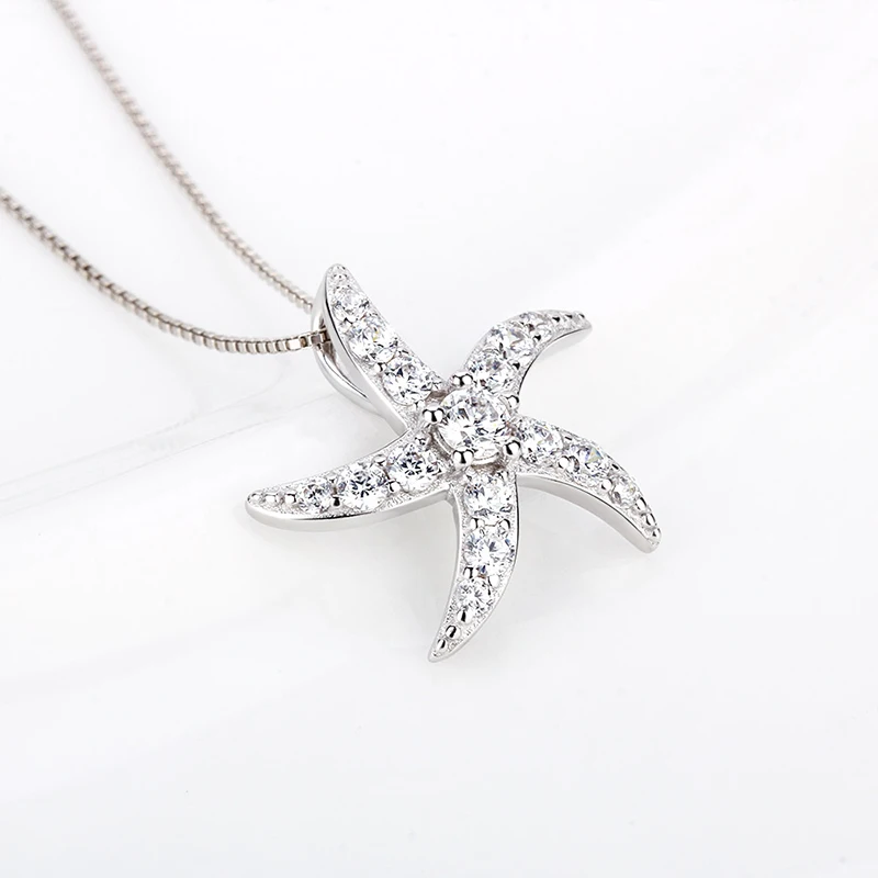 CLUCI Настоящее серебро 925 Милая Морская звезда кулон для женщин ожерелье