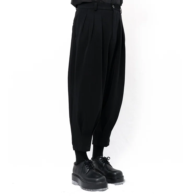 

Style Yamamoto Men's casual pants cropped up Harem Pants tapered high waist belt pants