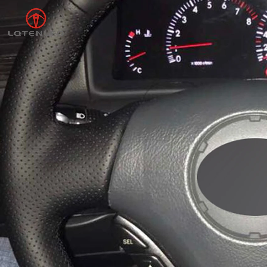 LQTENLEO черный чехол рулевого колеса автомобиля из натуральной кожи ручной работы