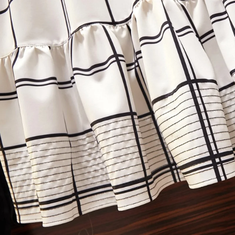 

Summer Large Plus Size Clothing Women Two Piece Set Irregular Short Sleeve Cotton Tops And Midi Plaid Skirt Metching Set Outfit