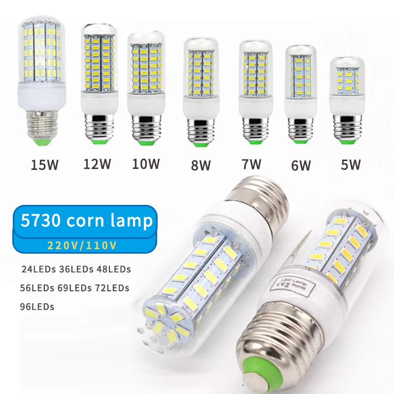 

220V Led Corn Lamp E12 E27 E14 B22 G9 GU10 LED Light 24 36 48 56 69 72 LEDs FOr Bulb Home Chandelier Lighting Warm Cold White