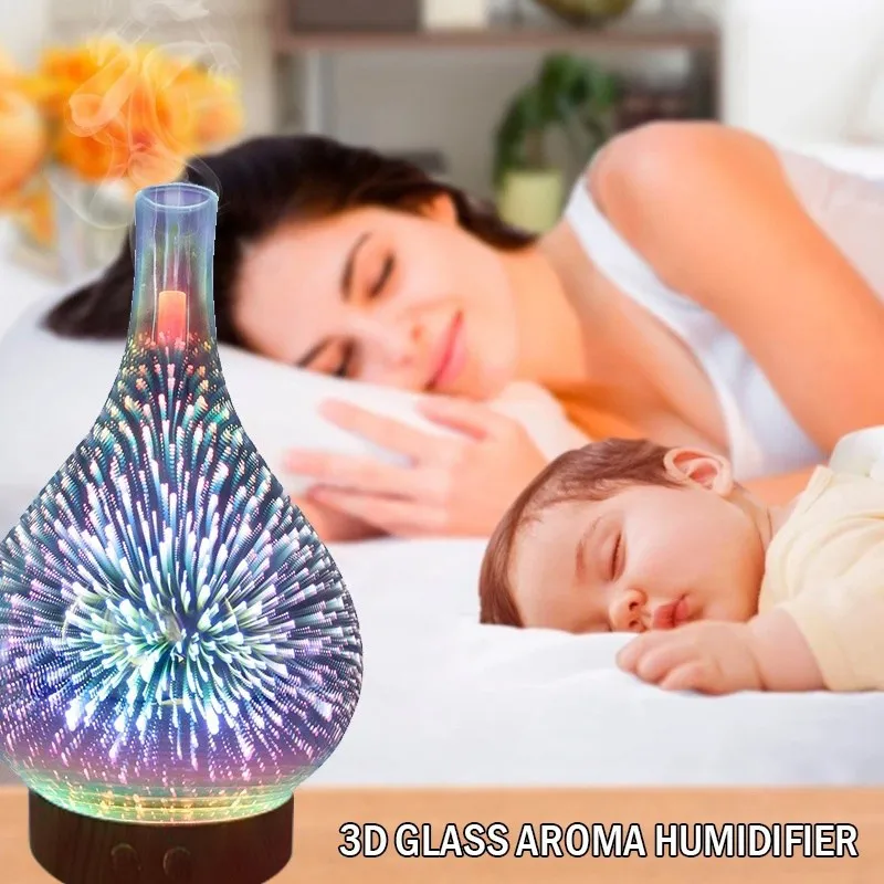 Светодиодный увлажнитель воздуха для ароматерапии ночник 3D стекло фейерверк