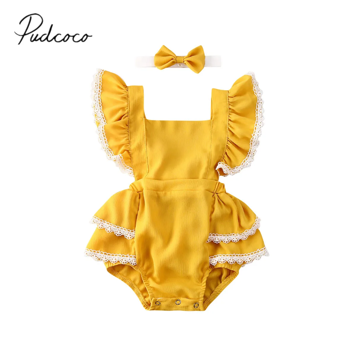 2020 Детская летняя одежда для новорожденных девочек гофрированные боди кружевные