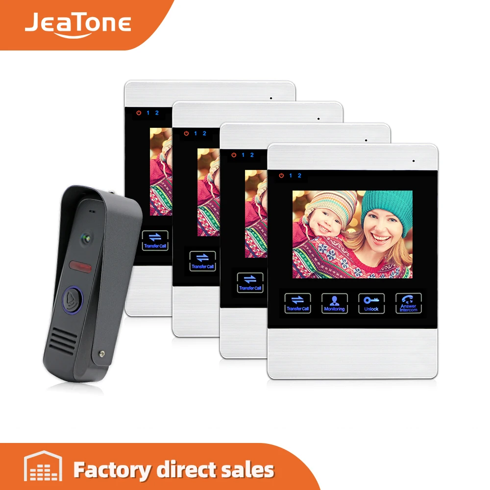 JeaTone 4 дюймовый ЖК дисплей с сенсорной кнопкой монитор видеодомофон дверным