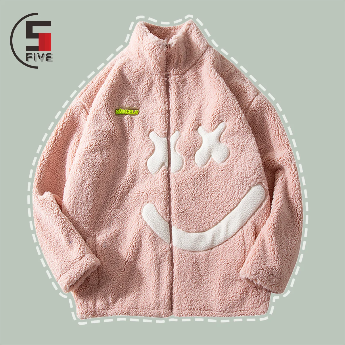 

Smiley Print Parka Men Harajuku Streetwear Casual Lambswool Padded Jacket Winter Campus Couple Fashion Oversize Unisex Outerwear