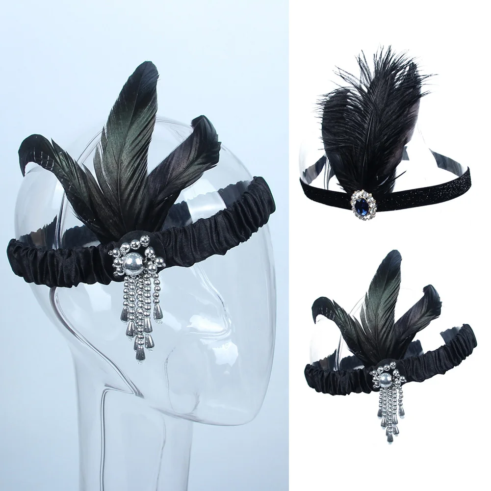 

Woman Headwear Fancy Dress Flapper Party Feathter Costume Elastic Belt Vintage 1920s