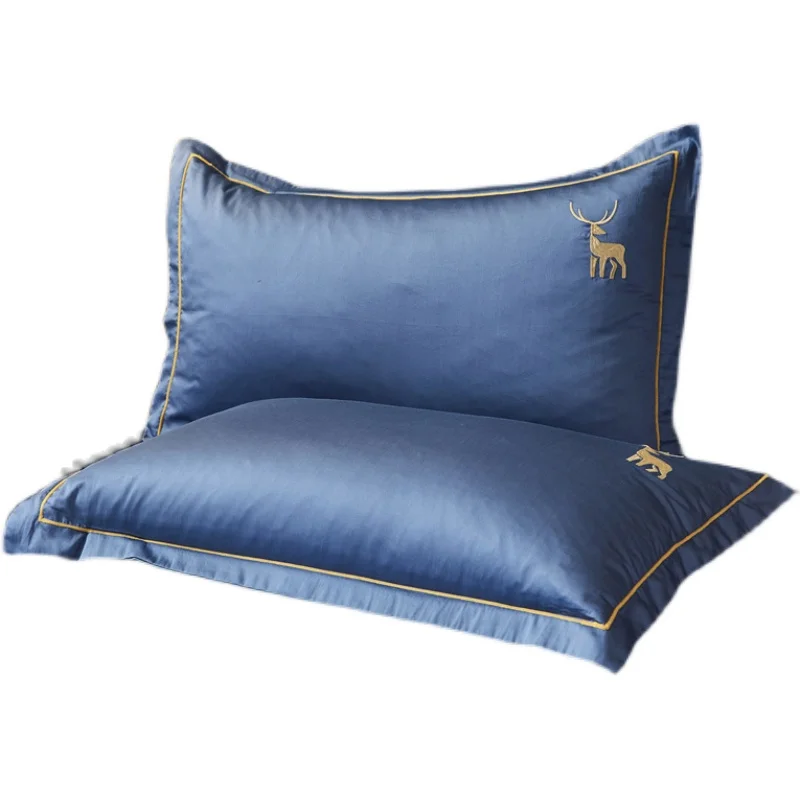 

cotton long-staple cotton pillowcase cotton embroidery pure color contracted single pillow core set of a pair