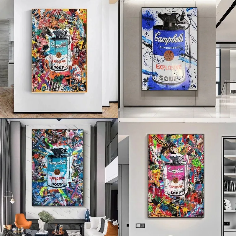 

Street Art Canvas Painting Condensed Soup Graffiti Posters and Prints Wall Art Pictures for Living Room Wall Decoration