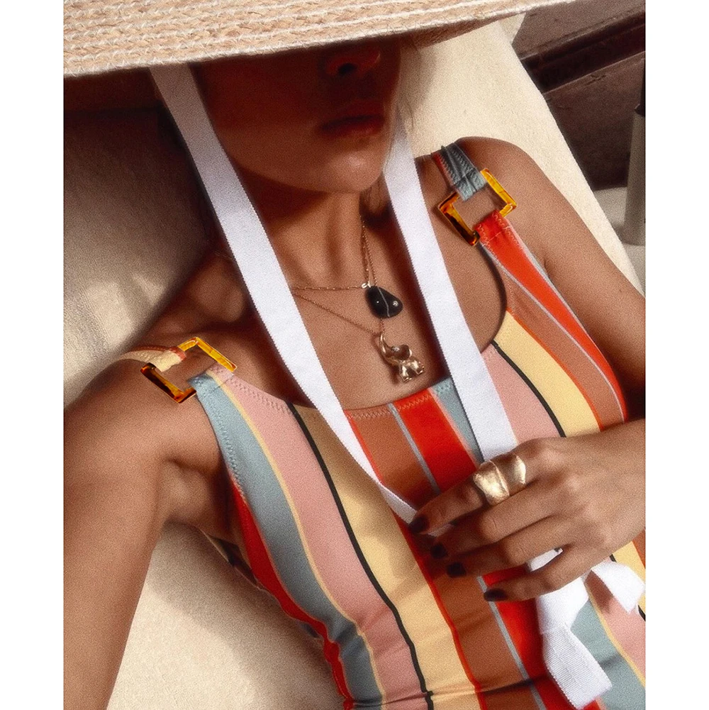 Сексуальный цельный купальник женский пуш ап Монокини Полосатый боди с принтом