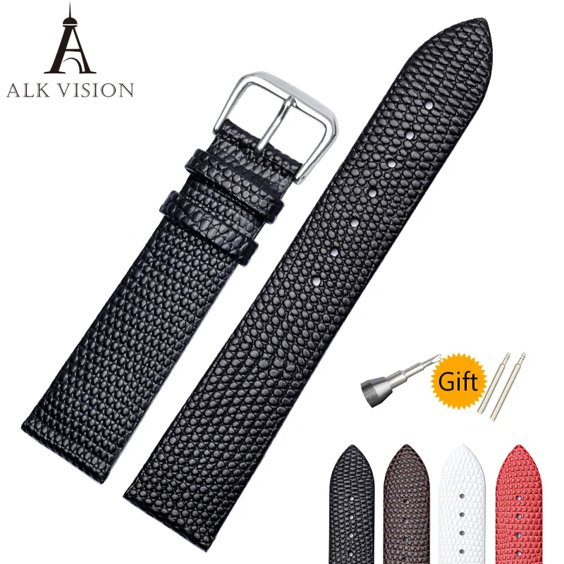 ALK Watch Band 18mm Top Luxury Lizard Pattern Leather Wristband 20mm Brand Watch Accessory Square Pin Buckle Strap 14mm 16mm