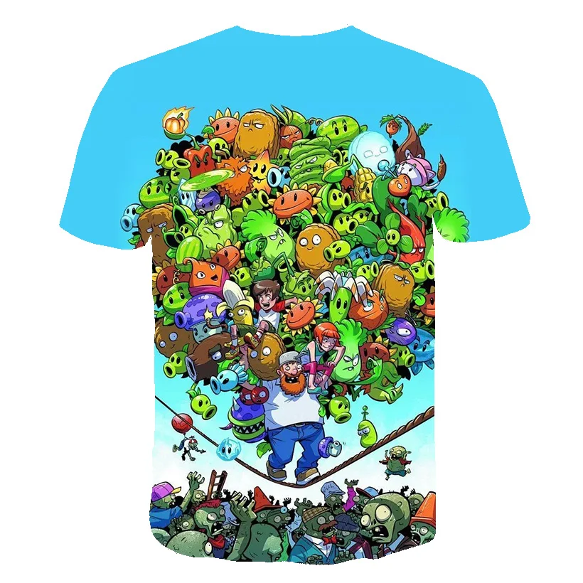 

2020 Casual Cute Fun Cool Kids T-shirts 3D Cartoon Anime Plants vs. Zombies Boy Girl T-shirts O-Neck Wild Street Tops
