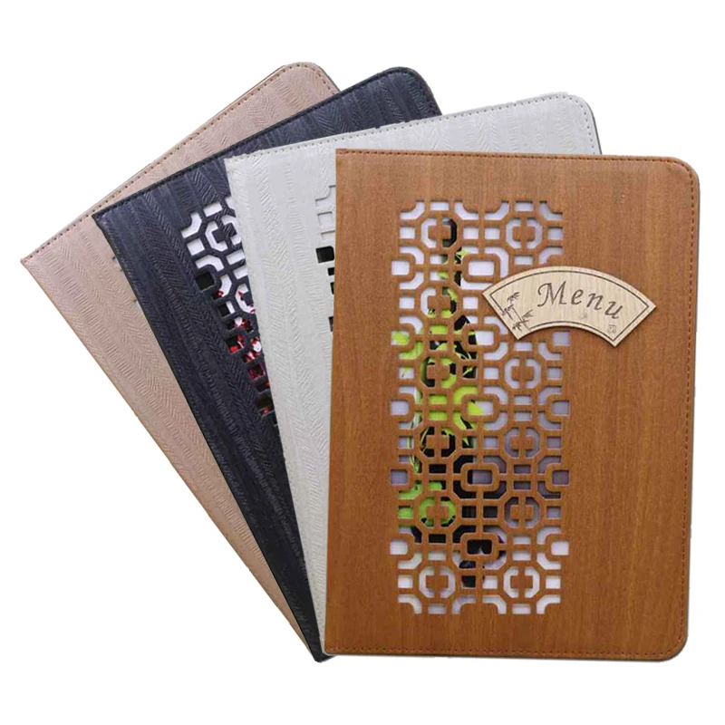 A4 Wooden PU Leather Cover Transparent PVC Inner Bag Recipe, 8 Pages 16 View Menu.