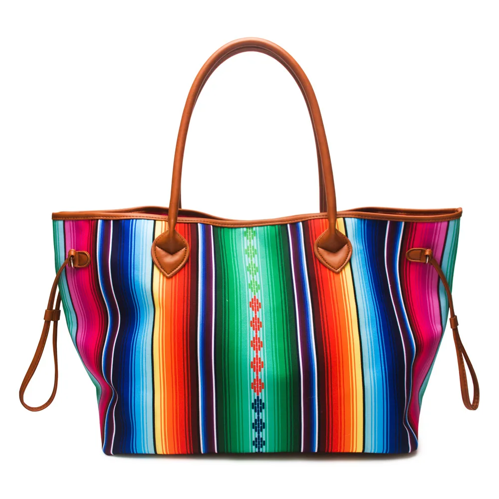 

1 Pcs Aztec Stripe Tote DOM1131086 Casual Big Size Women Handbag Serape Women's Purse With Two Strings For Shopping