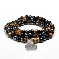 natural tiger eye spiritual 108 mala bracelets women men revelation 8mm hematite beads bracelet yoga meditation charm jewelry