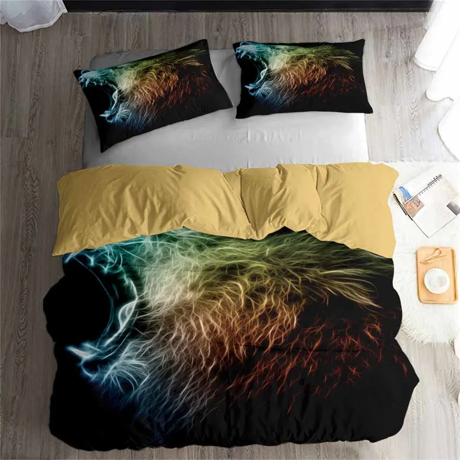 

HELENGILI 3D Bedding set Lion Print Duvet cover set lifelike bedclothes with pillowcase bed set home Textiles #2-06