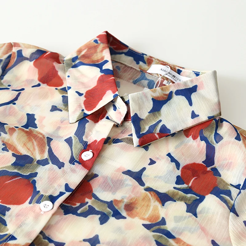 

Fashion Womens Tops And Blouses 2021 Long Sleeve Print Button Ladies Tops Loose V-neck Harajuku Chiffon Blouse Blusas 6659 50