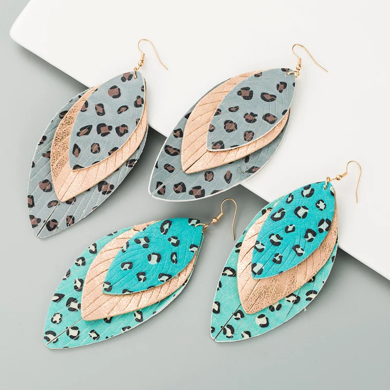 

Earings Fashion Jewelry 2020 Creative Exaggerated Multilayer Leather Printed Leaf Shape Earrings Bohemian Trend Earrings