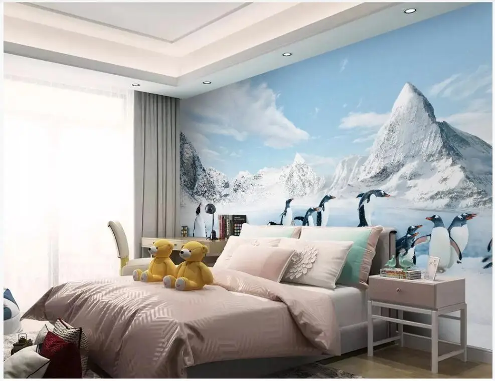 Custom photo 3d wallpaper Antarctic penguins ice and snow animals living room home decor wall murals for walls 3 d | Обустройство