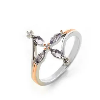 

Set with Purple Crystal Horse-eye Zircon Two-color Ring Wish Europe and The United States Gold Plated Ring R1211