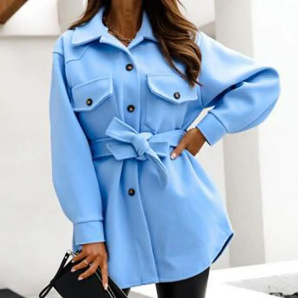 

Elegant Coat Autumn Winter Casual Coat Elegant Loose Fit Trendy Flap Pockets Warm Woolen Coat