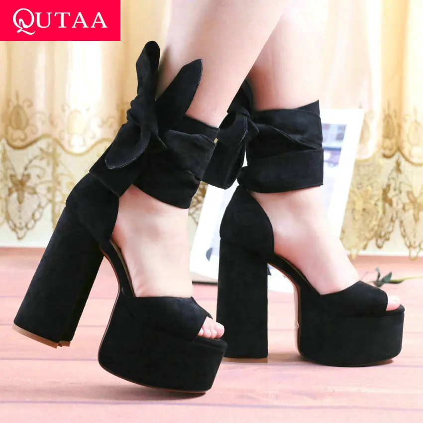 Женские босоножки на платформе QUTAA леопардовые шнуровке с открытым носком