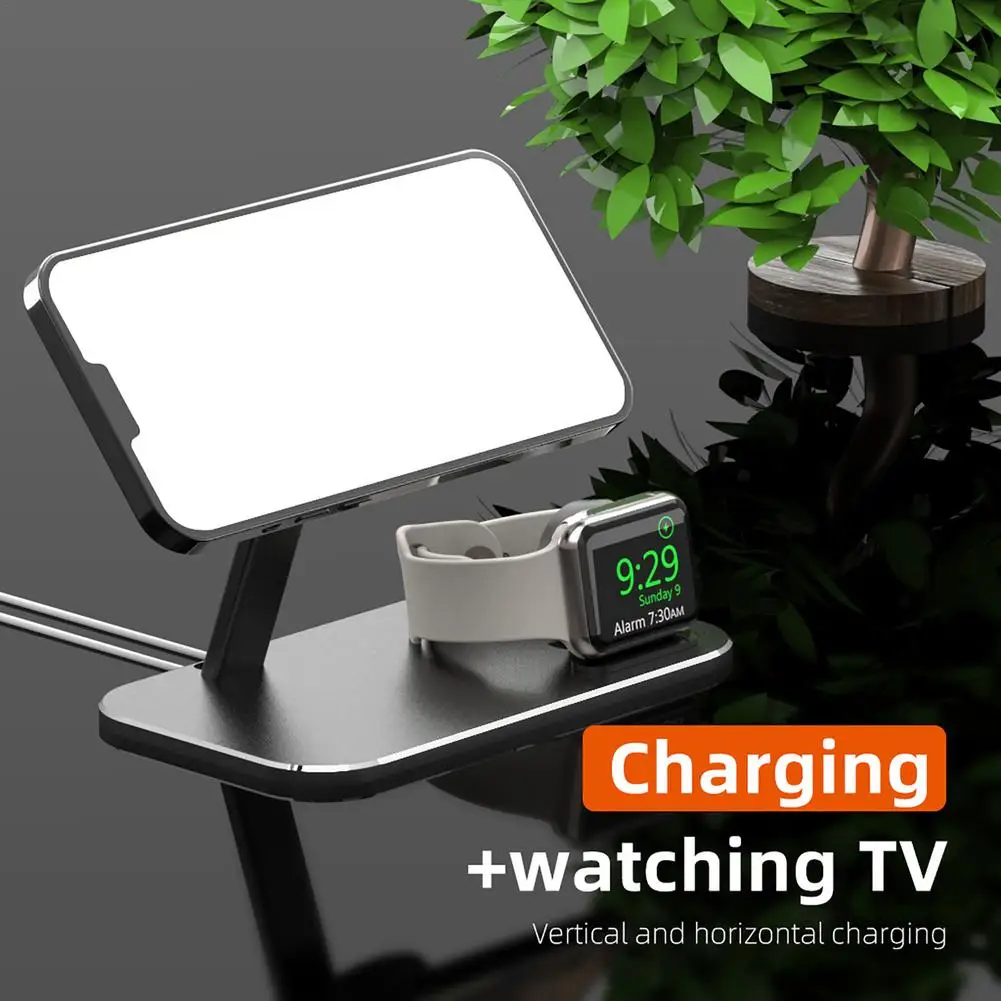 

Подставка для беспроводного зарядного устройства, магнитный кронштейн из алюминиевого сплава для IPhone12/iWatch, Силиконовая защита, подставка д...