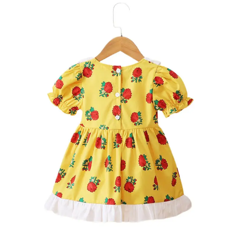 

Floral Printed Girls Bowknot Dress Cbildren Kids Summer Mini Short Vestidos