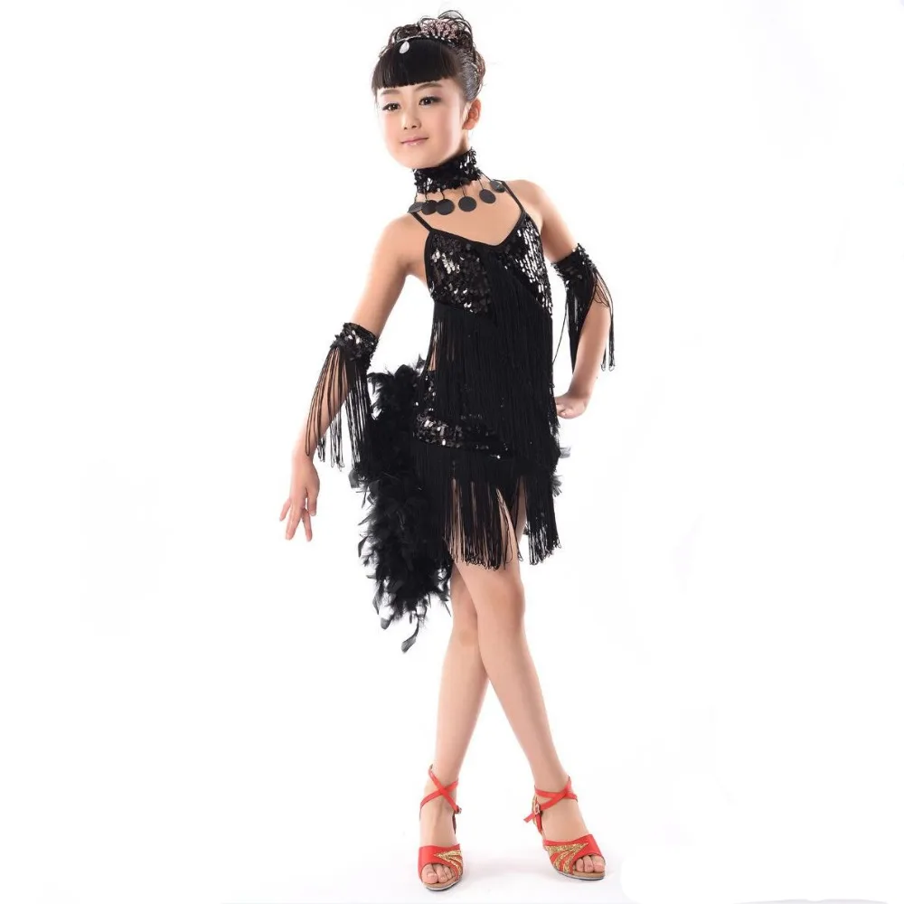 

Tassel Sequin Fringe Latin Dance Dress for girls Competition Stage Performance Children Kids Latin Salsa Dresses Costume