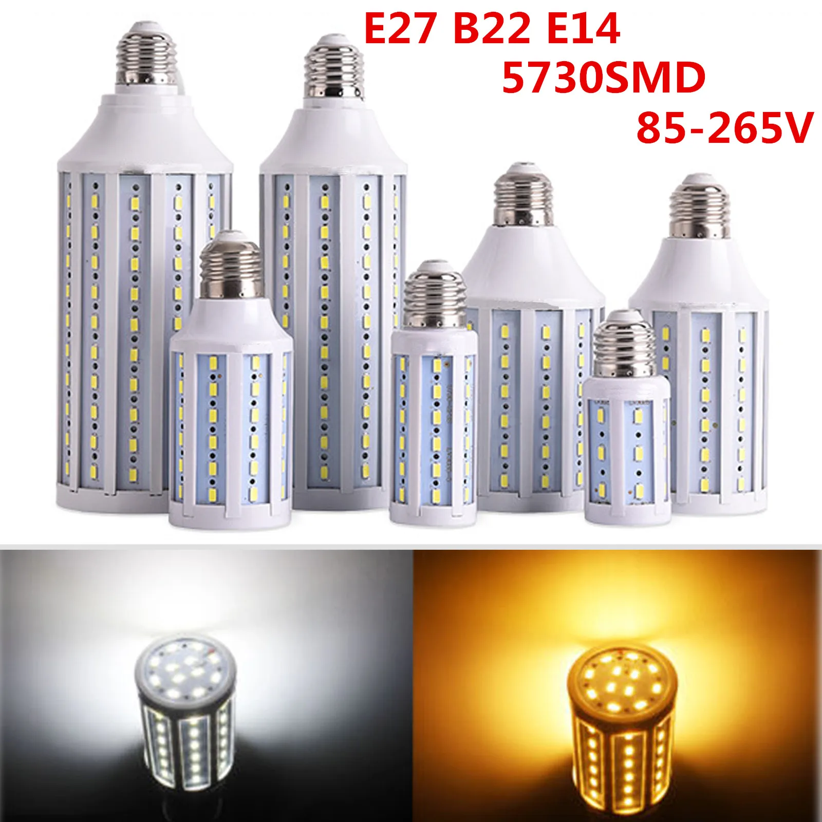 

E27 B22 E14 85-265V 5730 SMD LED Corn Linght Bulb Cool/Warm White Indoor Energy-Saving 5-50W Highlight Lamp Bulbs