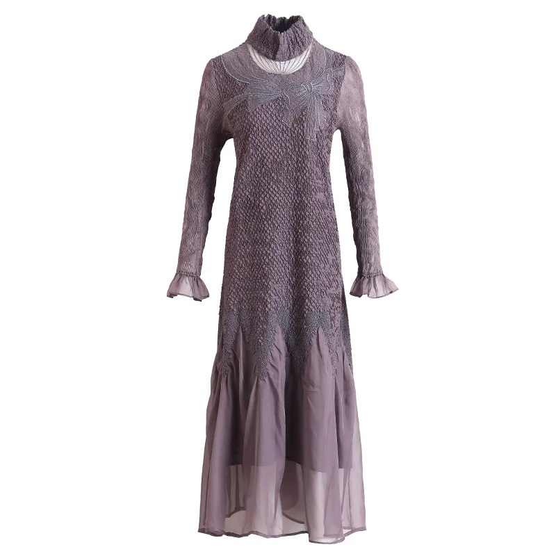 

French High-end Temperament Dress Autumn Winter 2020 New Women's Long Sleeve Pleated Dresses